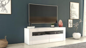 TV STAND DACO 2 WHITE GLOSS FRONTS 140CMDepth: 40 cmWidth: 140 cmHeight: 45 cmhttps://cdn.shopify.com/s/files/1/2162/9827/files/RTV_RUMBA_120-140_27.04.2020.PDF?v=1667516476Minimalist designThe cabinet has 2 functional and roomy storage compartments.The f