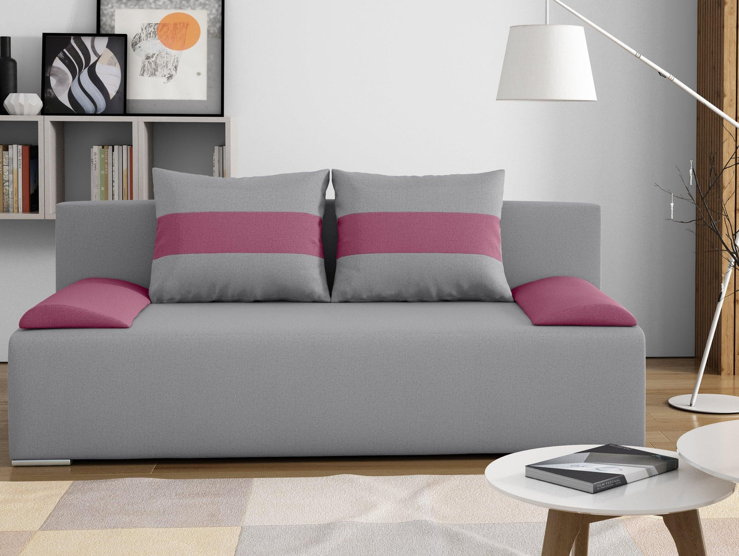 SOFA BED VERA 197CM BLUE/BEIGE / FOAMMADE IN INARI FABRIC CLICK HEREThe couch is made of high-quality materials. Its solid frame is made of solid wood and furniture board.The seat and backrest are made of first-class foam, which makes it relatively resist