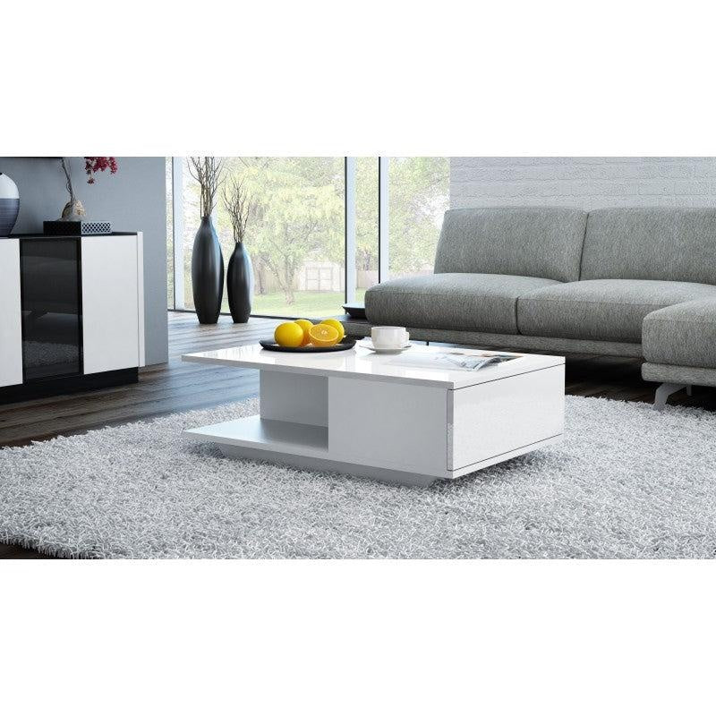 COFFEE TABLE DENVER WHITE GLOSS TOP AND DRAW FRONT