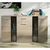 SIDEBOARD SALSA SONOMA LED LIGHTS OPTIONAL 140CMDimensions: 1404 x 800 x 402mm (W x H x D)Number of packages: 2Front:- 15mm white laminated board- melamine rim- glass with a black print- handle: 128mm plasticBody:- 15mm white laminated board- melamine rim