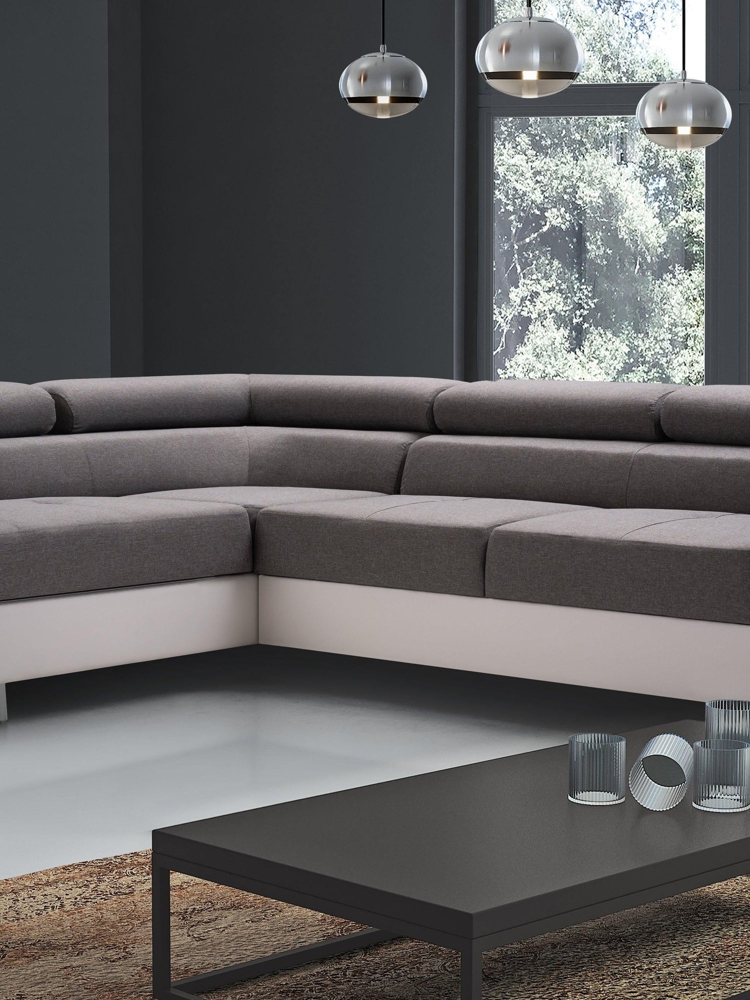 CORNER SOFA BED ASH 273CM GREY/WHITE / SPRINGS + FOAMWavy springs + foam CHOICE OF COLOR Large sleeping areaSEAT AND CUSHIONS MADE IN LUX FABRIC CLICK HERE BOTTOM AND SIDES MADE OF FAUX LEATHER SOFT CLICK HERE Dimensions W: 273cm D:203cm H: 90cm Sleeping