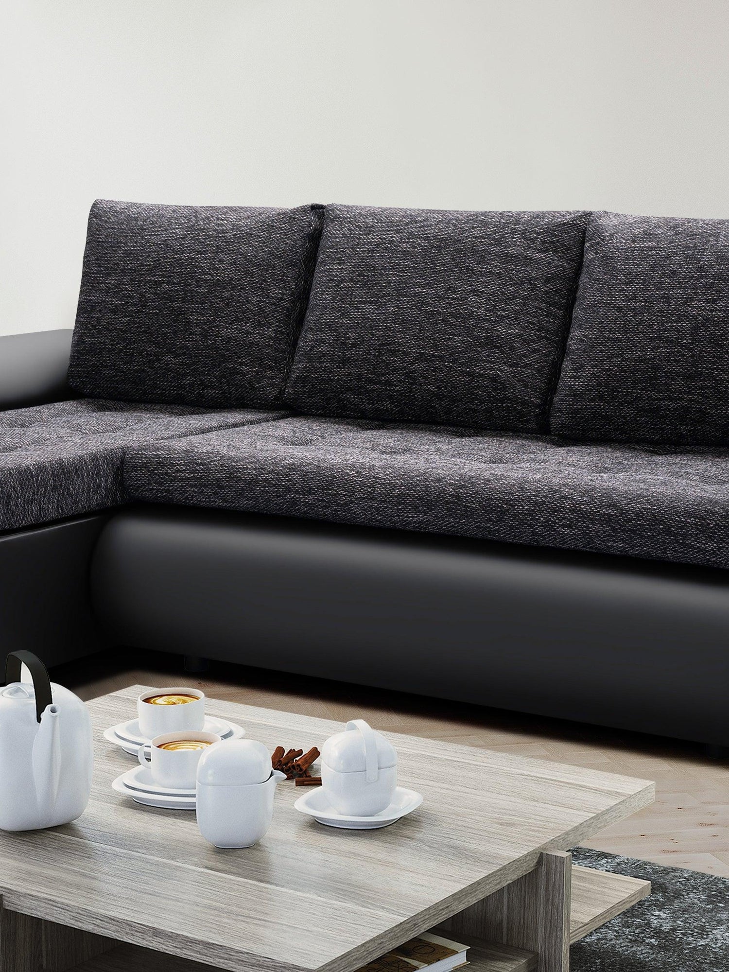 CORNER SOFA BED PRADO LAWA 6/11 226CM / SPRINGS + FOAMSEAT AND CUSHIONS MADE IN LAWA FABRIC CLICK HERE BOTTOM AND SIDES MADE ON FAUX LEATHER SOFT CLICK HERECORNER SOFA BED PRADAWAVY SPRINGSFOAM T30SLEEPING FUNCTIONDIMENSTIONS:WIDTH: 226cmDEPTH: 152CMHEIGH