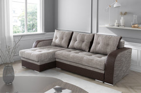 CORNER SOFA BED SAM BROWN BERLIN 03 / W55 236CM 2X STORAGE SPACE universal RIGHT/LEFT CORNER / BONELL SPRINGS + FOAMTHIS MODEL IS UNIVERSAL WHICH MEANS YOU CAN CHOOSE CORNER SIDE DURING ASSEMBLY3x PILLOWS INCLUDED2X STORAGE SPACE BONELL SPRINGS + FOAM DIM