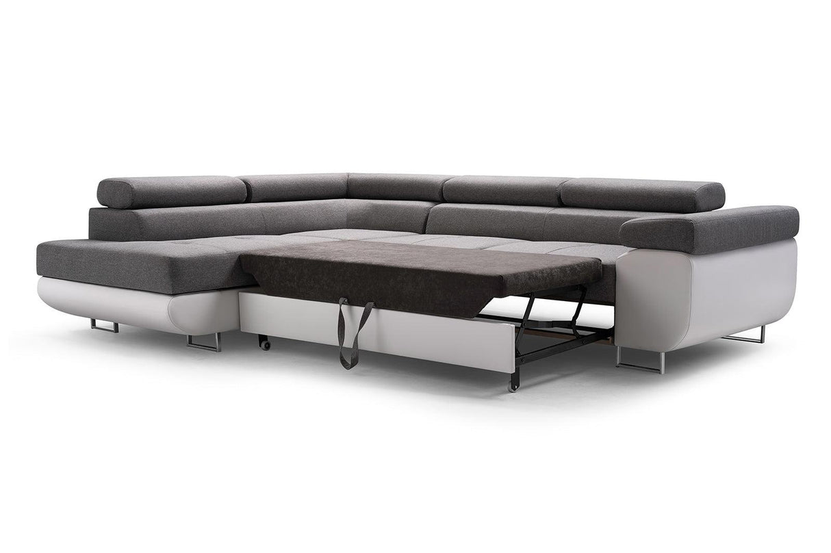 ASH II 273CM TRINITY 14 SOFT 11 / SPRINGS + FOAMWavy springs + foam Large sleeping areaMADE IN WATER RESISTANT TRINITY FABRIC CLICK HERE + FAUX LEATHER CLICK HERE Dimensions W: 273cm D:203cm H: 90cm Sleeping area: 195x123cmAnna Furniture