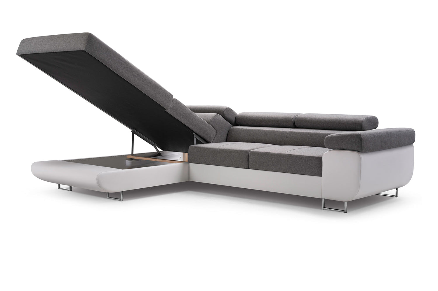 CORNER SOFA BED ASH 273CM MONOLITH 84 / BLACK LEATHER RIGHT HAND SIDE CORNER / SPRINGS + FOAMWavy springs + foam CHOICE OF COLOR Large sleeping areaMONOLITH 84 FABRIC + FAUX BLACK LEATHER Dimensions W: 273cm D:203cm H: 90cm Sleeping area: 195x123cmAnna Fu