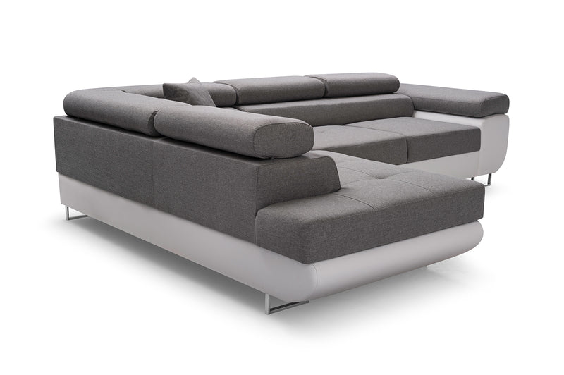 CORNER SOFA BED ASH 273CM BROWN/WHITE FAUX LEATHER - Anna Furniture