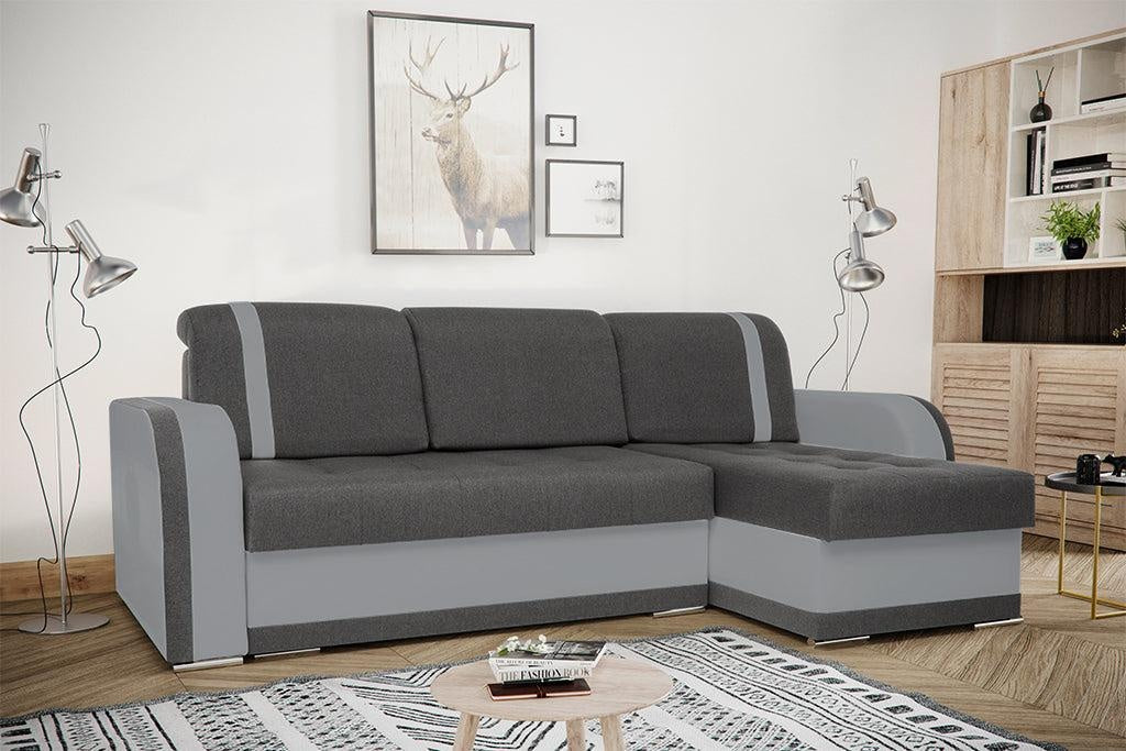 CORNER SOFA BED DINA 236CM 2X STORAGE SPACE CHOICE OF COLOR UNIVERSAL CORNER RIGHT/LEFT CORNER / BONELL SPRINGS + FOAM﻿THIS MODEL IS UNIVERSAL WHICH MEANS YOU CAN CHOOSE CORNER SIDE DURING ASSEMBLYBONELL SPRINGS + FOAM 2X Storage space 3X pillow included