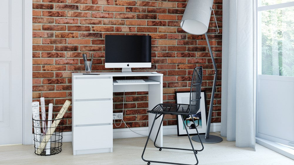 DESK LIME LEFT - WHITE MATTperfect place for a laptop fronts without handles 3 spacious drawers pull-out keyboard shelf functionality simple and modern design creates a comfortable work space smooth sides without end caps easy assembly assembly instructio