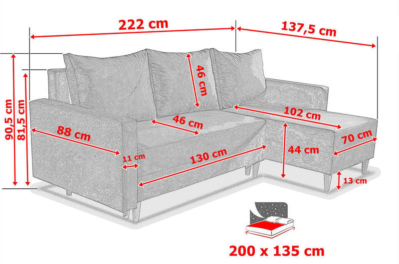 NEW! CORNER SOFA BED SNUGGY 222CM MANILA 35 UNIVERSAL CORNER RIGHT/LEFT - Anna Furniture