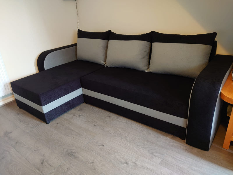 CORNER SOFA BED ALEXA BLACK / DARK GREY 238cm universal - Anna Furniture