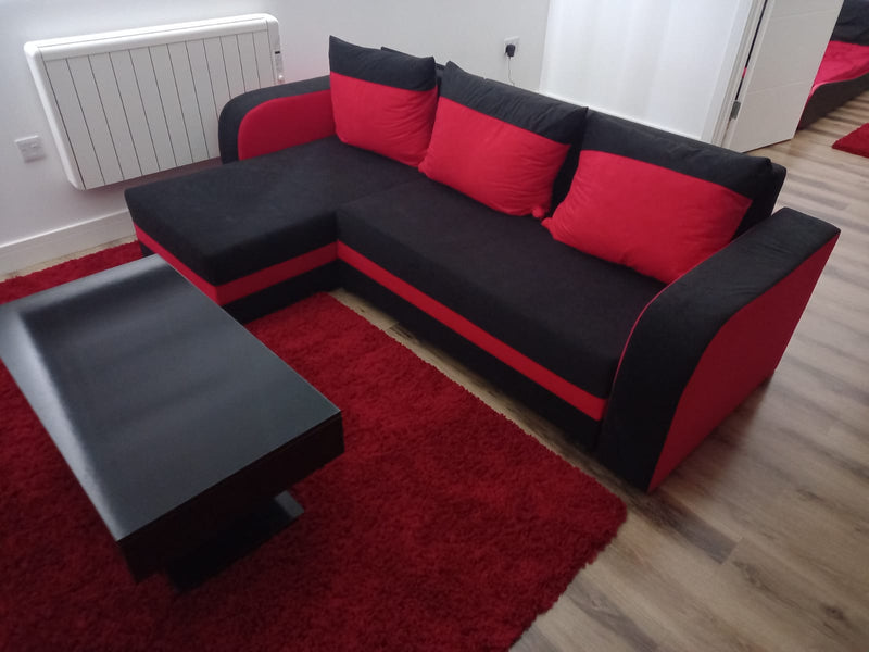 CORNER SOFA BED ALEXA BLCK / RED 238cm universal - Anna Furniture
