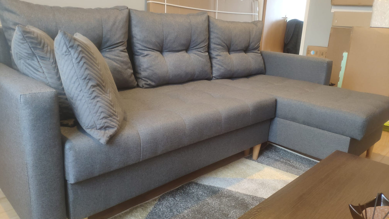 CORNER SOFA BED BRIAN 2X STORAGE SPACE MALMO 95 222x140cm universal RIGHT/LEFT CORNER / BONELL SPRINGS + FOAMTHIS MODEL IS UNIVERSAL WHICH MEANS YOU CAN CHOOSE CORNER SIDE DURING ASSEMBLYMADE IN MALMO FABRIC CLICK HERE3x PILLOWS INCLUDED2X STORAGE SPACEWO