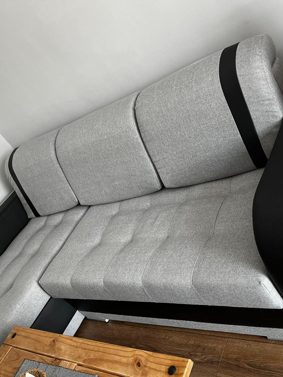 CORNER SOFA BED DINA 236CM 2X STORAGE SPACE GREY/BLACK INARI 91/1114 UNIVERSAL CORNER RIGHT/LEFT CORNER / BONELL SPRINGS + FOAMVIEW ALL COLORS CLICK HERE﻿THIS MODEL IS UNIVERSAL WHICH MEANS YOU CAN CHOOSE CORNER SIDE DURING ASSEMBLYBONELL SPRINGS + FOAM 2