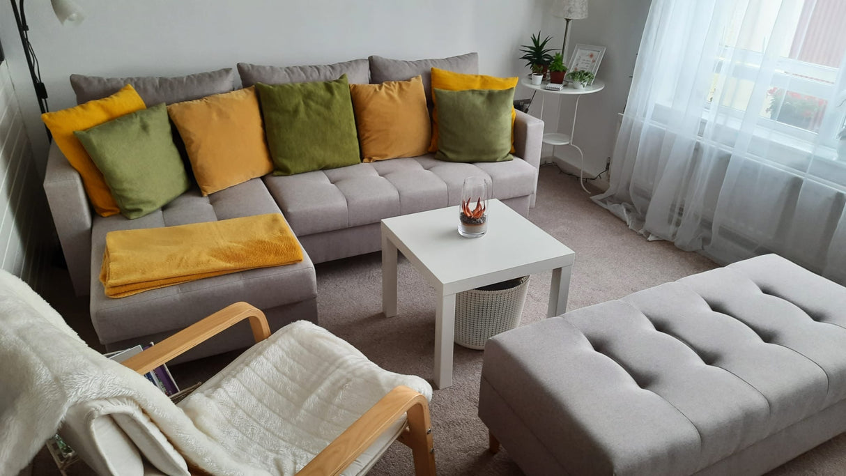 CORNER SOFA BED BRIAN 222CM + STORAGE PUFF / OTTOMAN MALMO 90 UNIVERSAL RIGHT/LEFT CORNERTHIS MODEL IS UNIVERSAL WHICH MEANS YOU CAN CHOOSE CORNER SIDE DURING ASSEMBLYMADE IN MALMO FABRIC CLICK HERE3x PILLOWS INCLUDED2X STORAGE SPACE IN CORNER SOFA1X STOR