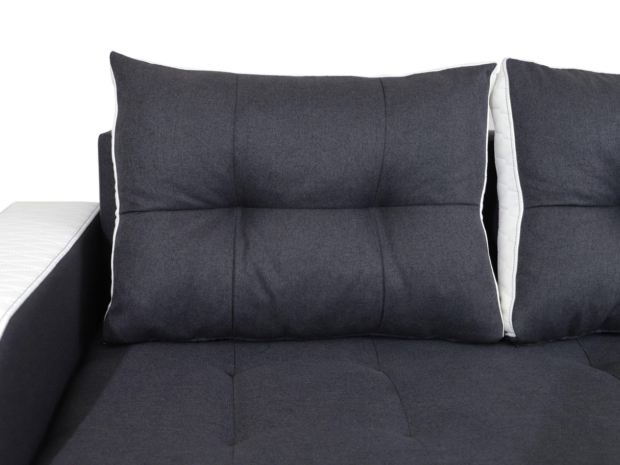 CORNER SOFA BED SAM GRAPHITE / WHITE 236CM 2X STORAGE SPACE universal RIGHT/LEFT CORNER / BONELL SPRINGS + FOAMTHIS MODEL IS UNIVERSAL WHICH MEANS YOU CAN CHOOSE CORNER SIDE DURING ASSEMBLY3x PILLOWS INCLUDED2X STORAGE SPACE BONELL SPRINGS + FOAM - length