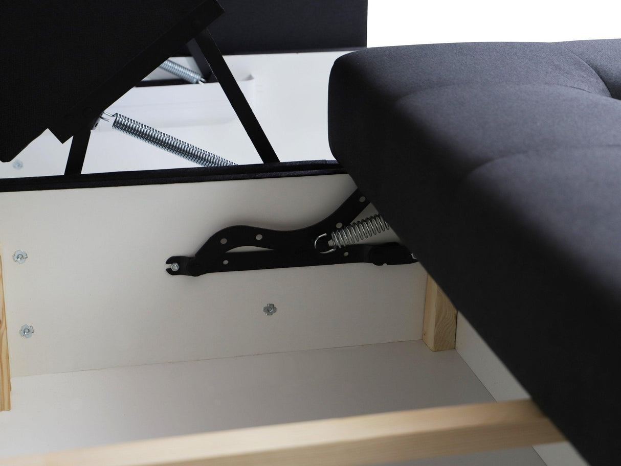 CORNER SOFA BED SAM GRAPHITE / WHITE 236CM 2X STORAGE SPACE universal RIGHT/LEFT CORNER / BONELL SPRINGS + FOAMTHIS MODEL IS UNIVERSAL WHICH MEANS YOU CAN CHOOSE CORNER SIDE DURING ASSEMBLY3x PILLOWS INCLUDED2X STORAGE SPACE BONELL SPRINGS + FOAM - length