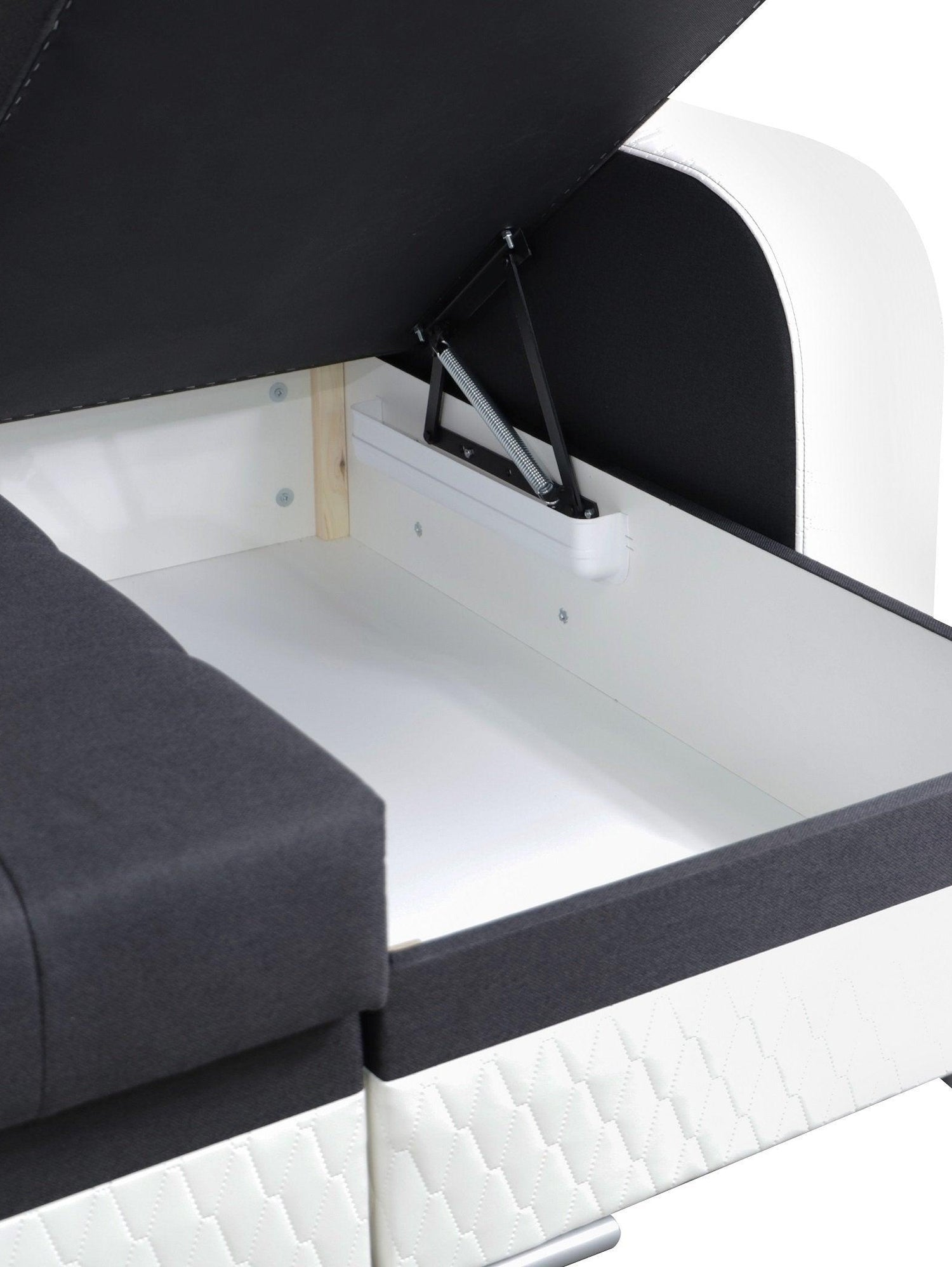 CORNER SOFA BED SAM GRAPHITE / WHITE 236CM 2X STORAGE SPACE universal RIGHT/LEFT CORNER / BONELL SPRINGS + FOAMTHIS MODEL IS UNIVERSAL WHICH MEANS YOU CAN CHOOSE CORNER SIDE DURING ASSEMBLY3x PILLOWS INCLUDED2X STORAGE SPACE BONELL SPRINGS + FOAM - length