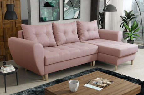 CORNER SOFA BED PALMO 2X STORAGE SPACE PINK MALMO 61 240cm universal RIGHT/LEFT CORNER / BONELL SPRINGS + FOAMVIEW ALL COLORS CLICK HERETHIS MODEL IS UNIVERSAL WHICH MEANS YOU CAN CHOOSE CORNER SIDE DURING ASSEMBLYMADE IN MALMO FABRIC CLICK HERE3x PILLOWS