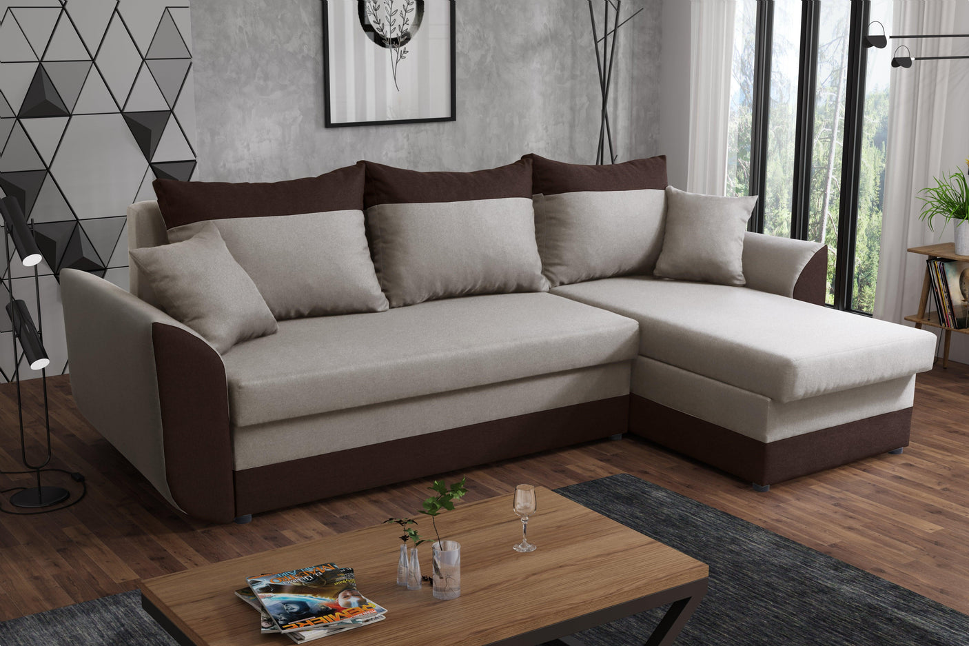 CORNER SOFA BED TRINITY 234CM 2x STORAGE SPACE / FOAM2X Storage space CHOICE OF COLOR FOAM T30MADE IN MALMO FABRIC CLICK HERE Dimensions W: 234cm D:146cm H: 86CM Sleeping area: 131x200cm THIS MODEL IS UNIVERSAL WHICH MEANS YOU CAN CHOOSE CORNER SIDE DURIN