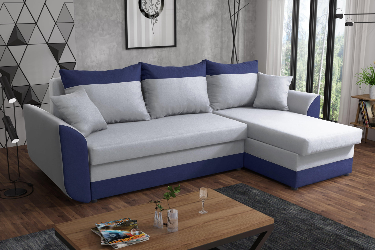 CORNER SOFA BED TRINITY 234CM 2x STORAGE SPACE / FOAM2X Storage space CHOICE OF COLOR FOAM T30MADE IN MALMO FABRIC CLICK HERE Dimensions W: 234cm D:146cm H: 86CM Sleeping area: 131x200cm THIS MODEL IS UNIVERSAL WHICH MEANS YOU CAN CHOOSE CORNER SIDE DURIN