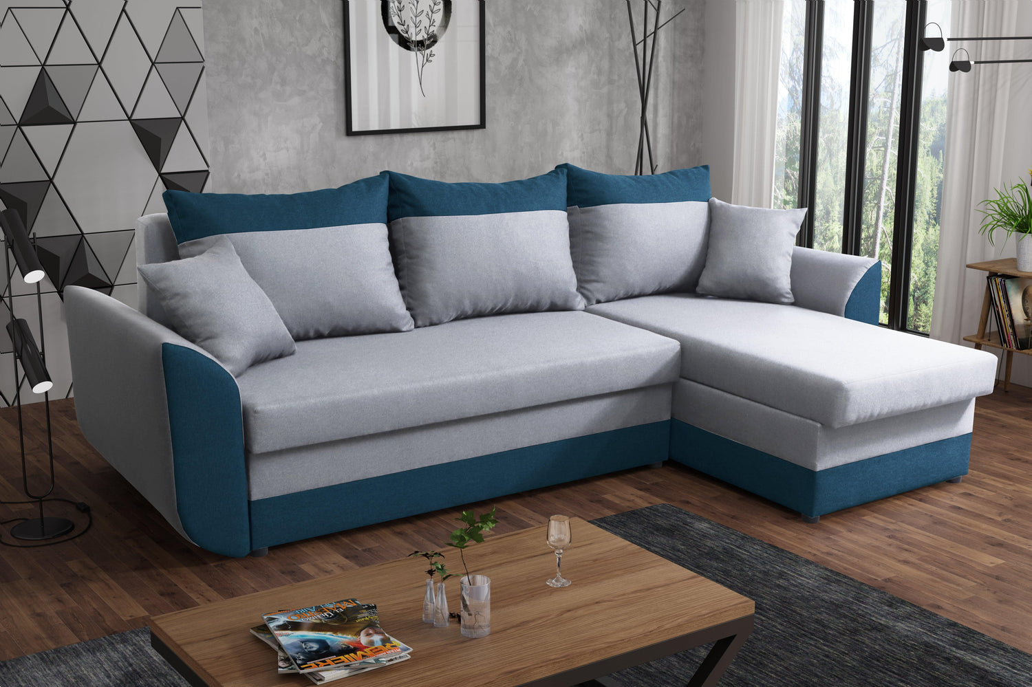 CORNER SOFA BED TRINITY 234CM 2x STORAGE SPACE / FOAM2X Storage space CHOICE OF COLOR FOAM T30MADE IN MALMO FABRIC CLICK HERE Dimensions W: 234cm D:146cm H: 86CM Sleeping area: 131x200cm THIS MODEL IS UNIVERSAL WHICH MEANS YOU CAN CHOOSE CORNER SIDE DURIN