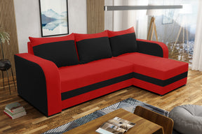 CORNER SOFA BED ALEXA RED/BLACK 238cm universal RIGHT/LEFT CORNER / FOAMTHIS MODEL IN UNIVERSAL WHICH MEANS YOU CAN CHOOSE CORNER SIDE DURING ASSEMBLY3x PILLOWS INCLUDED1X STORAGE SPACESLEEPING FUNCTIONDIMENTIONSWidth: 238 cmDepth: 140cmSleeping area: 200