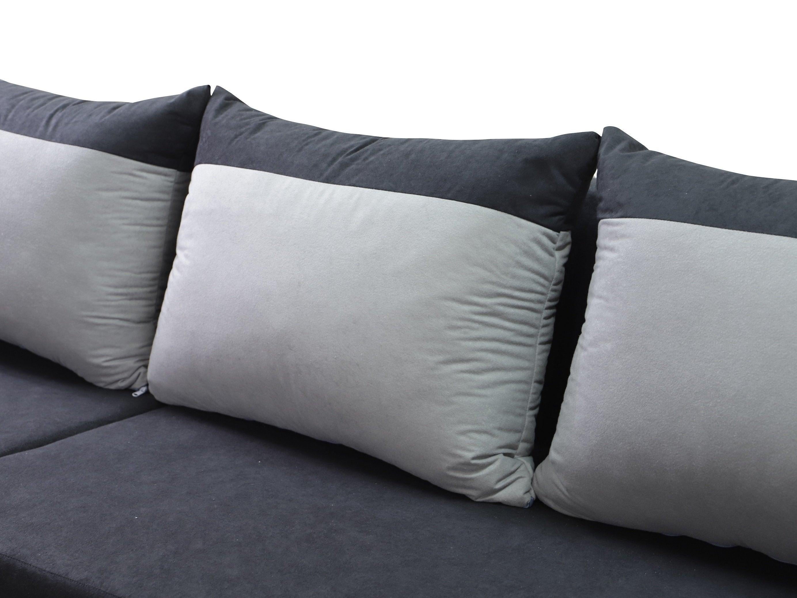 CORNER SOFA BED ALEXA BLACK/BLUE 238cm universal RIGHT/LEFT CORNER / FOAMTHIS MODEL IN UNIVERSAL WHICH MEANS YOU CAN CHOOSE CORNER SIDE DURING ASSEMBLY3x PILLOWS INCLUDED1X STORAGE SPACESLEEPING FUNCTIONDIMENTIONSWidth: 238 cmDepth: 140cmSleeping area: 20