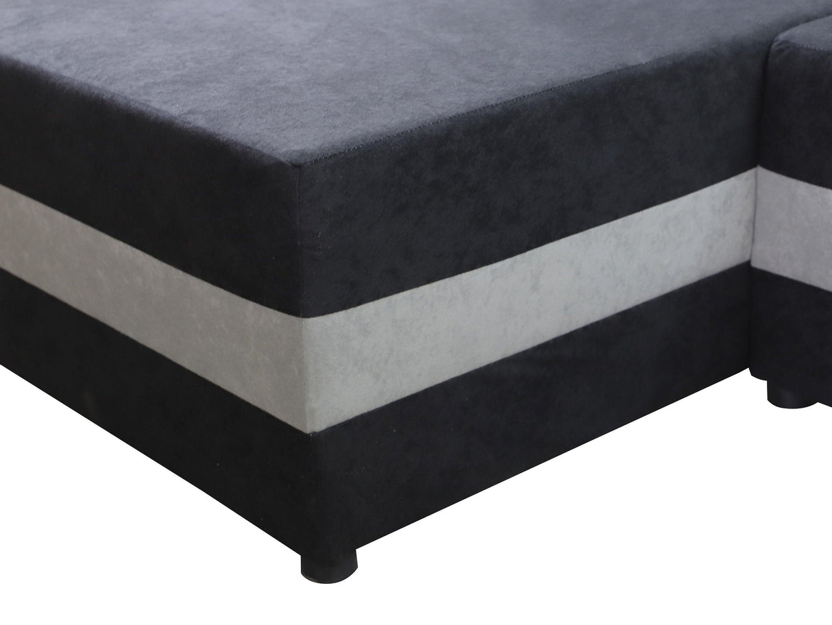 CORNER SOFA BED ALEXA BLACK/BLUE 238cm universal RIGHT/LEFT CORNER / FOAMTHIS MODEL IN UNIVERSAL WHICH MEANS YOU CAN CHOOSE CORNER SIDE DURING ASSEMBLY3x PILLOWS INCLUDED1X STORAGE SPACESLEEPING FUNCTIONDIMENTIONSWidth: 238 cmDepth: 140cmSleeping area: 20