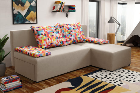 SMALL CORNER SOFA BED MONTANA 201CM CHOICE OF COLOR UNIVERSAL CORNER RIGHT/LEFT CORNER / FOAMTHIS MODEL IS UNIVERSAL WHICH MEANS YOU CAN CHOOSE CORNER SIDE DURING ASSEMBLY2x LARGE 2X SMALL SIDE PILLOWS INCLUDED1X STORAGE SPACEMADE IN MALMO FABRIC CLICK HE