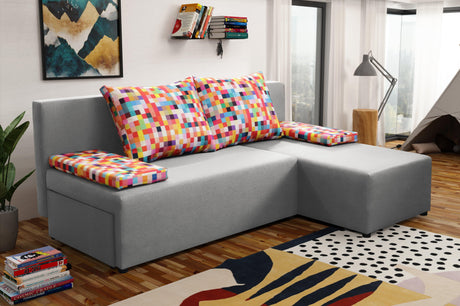 SMALL CORNER SOFA BED MONTANA 201CM CHOICE OF COLOR UNIVERSAL CORNER RIGHT/LEFT CORNER / FOAMTHIS MODEL IS UNIVERSAL WHICH MEANS YOU CAN CHOOSE CORNER SIDE DURING ASSEMBLY2x LARGE 2X SMALL SIDE PILLOWS INCLUDED1X STORAGE SPACEMADE IN MALMO FABRIC CLICK HE