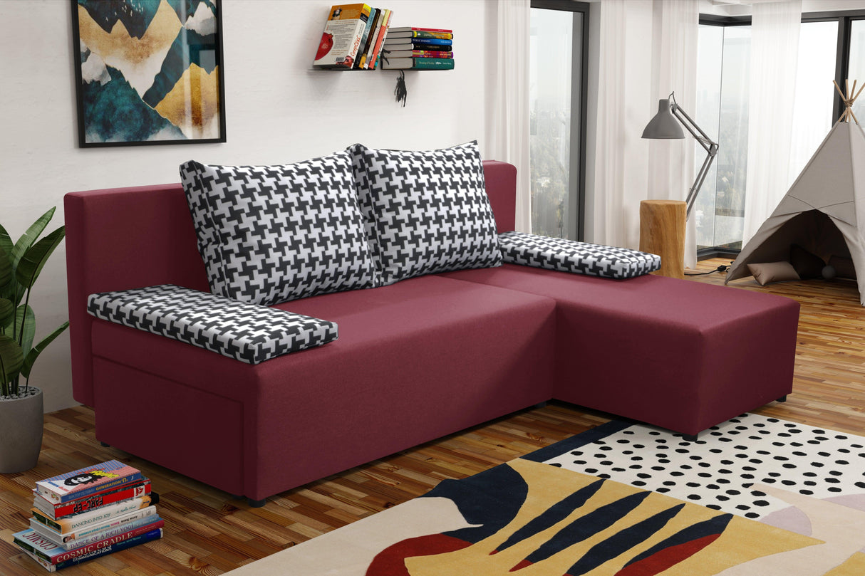 SMALL CORNER SOFA BED TOM 201CM CHOICE OF COLOR UNIVERSAL RIGHT/LEFT CORNER / FOAMTHIS MODEL IS UNIVERSAL WHICH MEANS YOU CAN CHOOSE CORNER SIDE DURING ASSEMBLY2x LARGE 2X SMALL SIDE PILLOWS INCLUDED1X STORAGE SPACEMADE IN MALMO FABRIC CLICK HEREThe corne