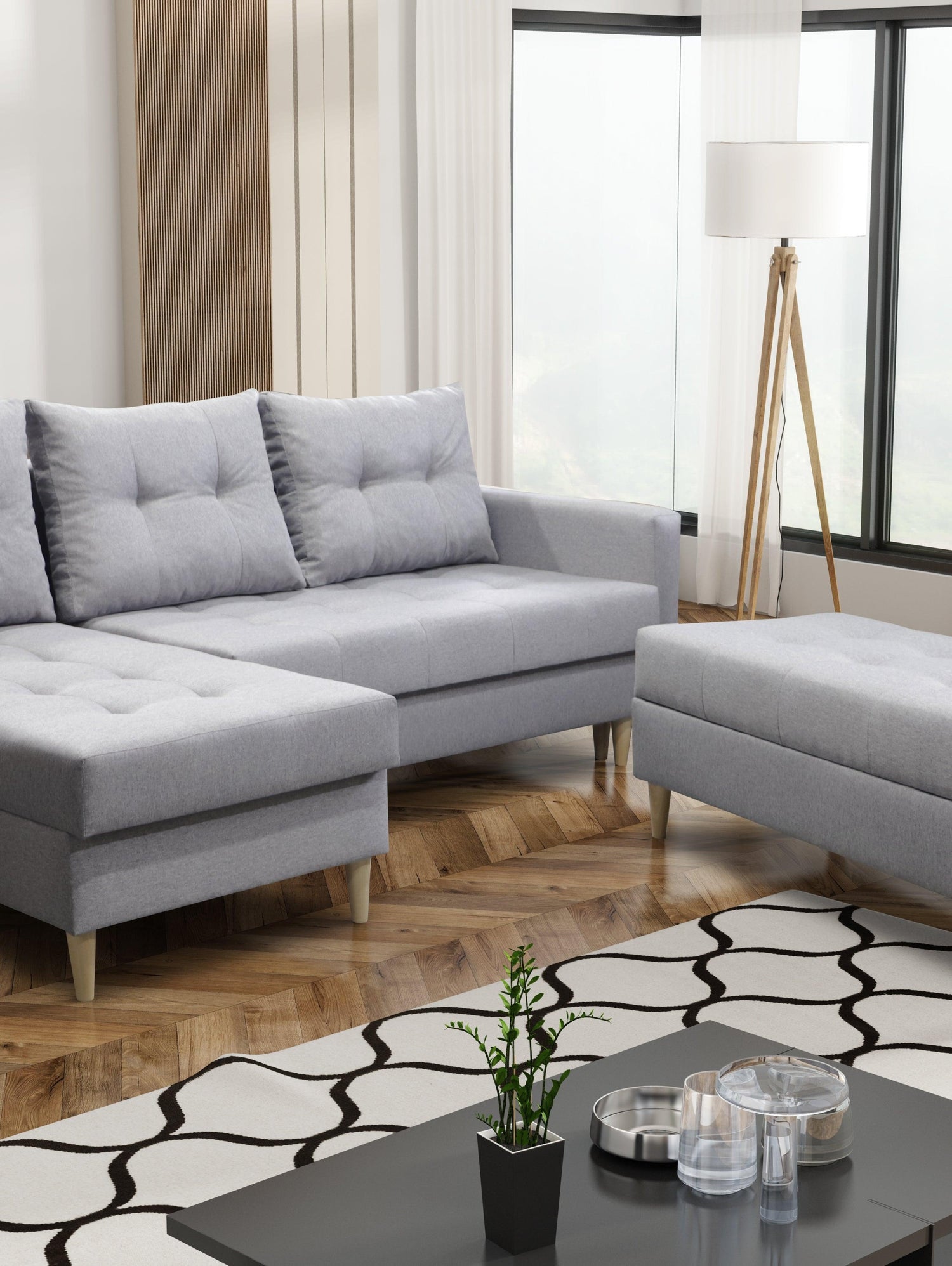 CORNER SOFA BED BRIAN 222CM + STORAGE PUFF / OTTOMAN CHOICE OF COLOR UNIVERSAL RIGHT/LEFT CORNER / BONELL SPINGS + FOAMTHIS MODEL IS UNIVERSAL WHICH MEANS YOU CAN CHOOSE CORNER SIDE DURING ASSEMBLYMADE IN MALMO FABRIC CLICK HERE3x PILLOWS INCLUDED2X STORA