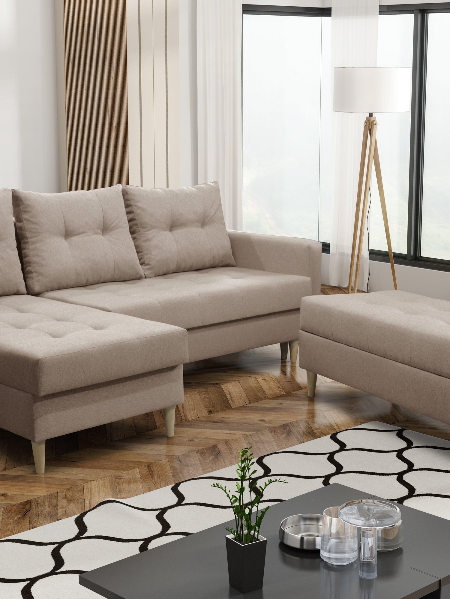 CORNER SOFA BED BRIAN 222CM + STORAGE PUFF / OTTOMAN CHOICE OF COLOR UNIVERSAL RIGHT/LEFT CORNER / BONELL SPINGS + FOAMTHIS MODEL IS UNIVERSAL WHICH MEANS YOU CAN CHOOSE CORNER SIDE DURING ASSEMBLYMADE IN MALMO FABRIC CLICK HERE3x PILLOWS INCLUDED2X STORA