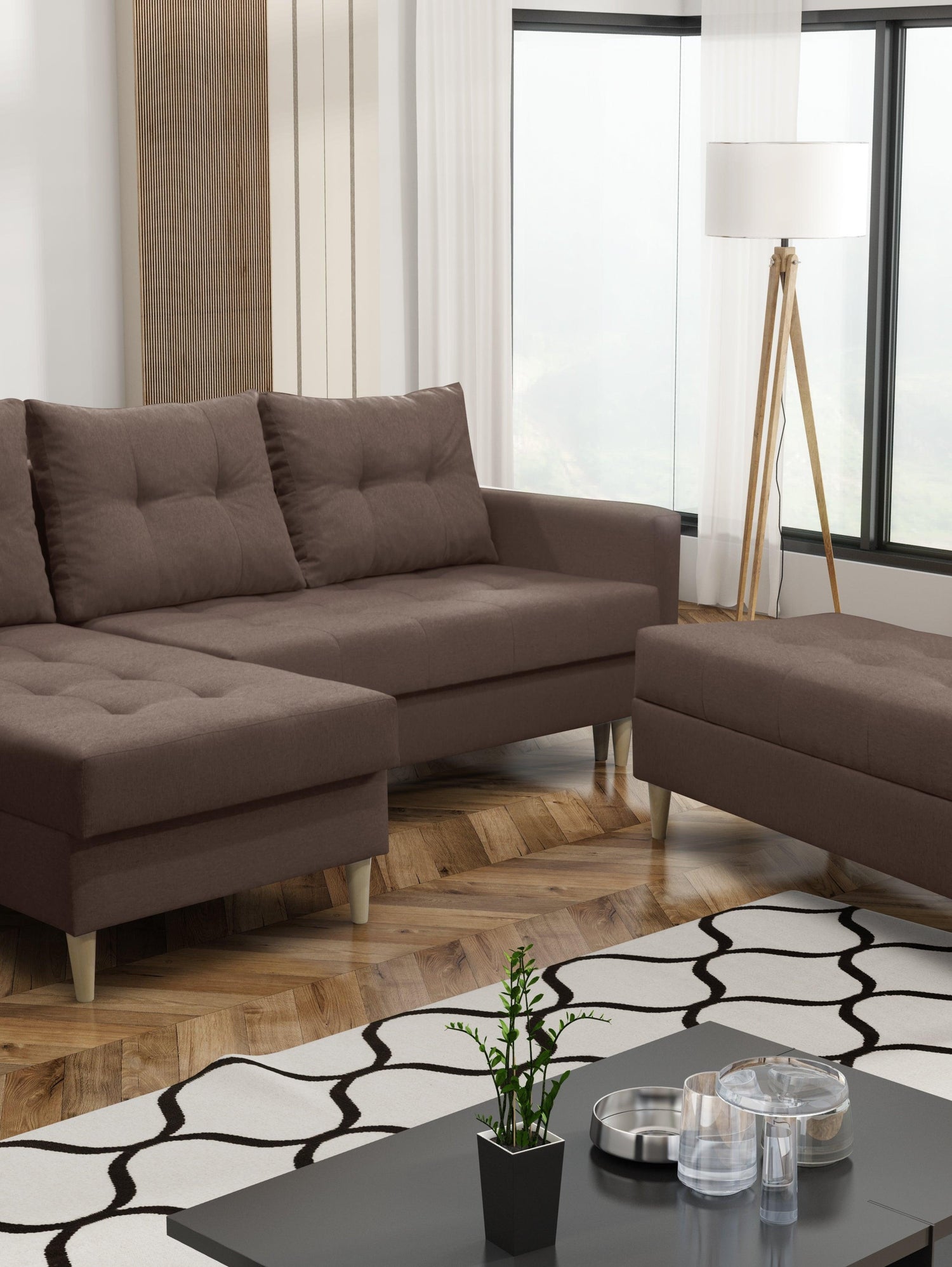 CORNER SOFA BED BRIAN 222CM + STORAGE PUFF / OTTOMAN CHOICE OF COLOR UNIVERSAL RIGHT/LEFT CORNER / BONELL SPINGS + FOAMTHIS MODEL IS UNIVERSAL WHICH MEANS YOU CAN CHOOSE CORNER SIDE DURING ASSEMBLYMADE IN MALMO FABRIC CLICK HERE3x PILLOWS INCLUDED2X STORA
