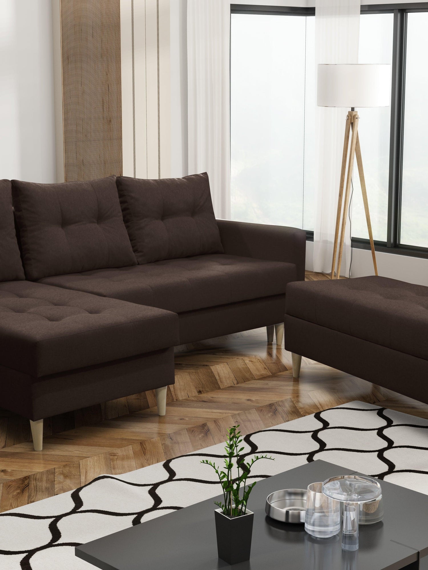 CORNER SOFA BED BRIAN 222CM + STORAGE PUFF / OTTOMAN CHOICE OF COLOR UNIVERSAL RIGHT/LEFT CORNER / BONELL SPINGS + FOAMTHIS MODEL IS UNIVERSAL WHICH MEANS YOU CAN CHOOSE CORNER SIDE DURING ASSEMBLYMADE IN MALMO FABRIC CLICK HERE3x PILLOWS INCLUDED2X STORA