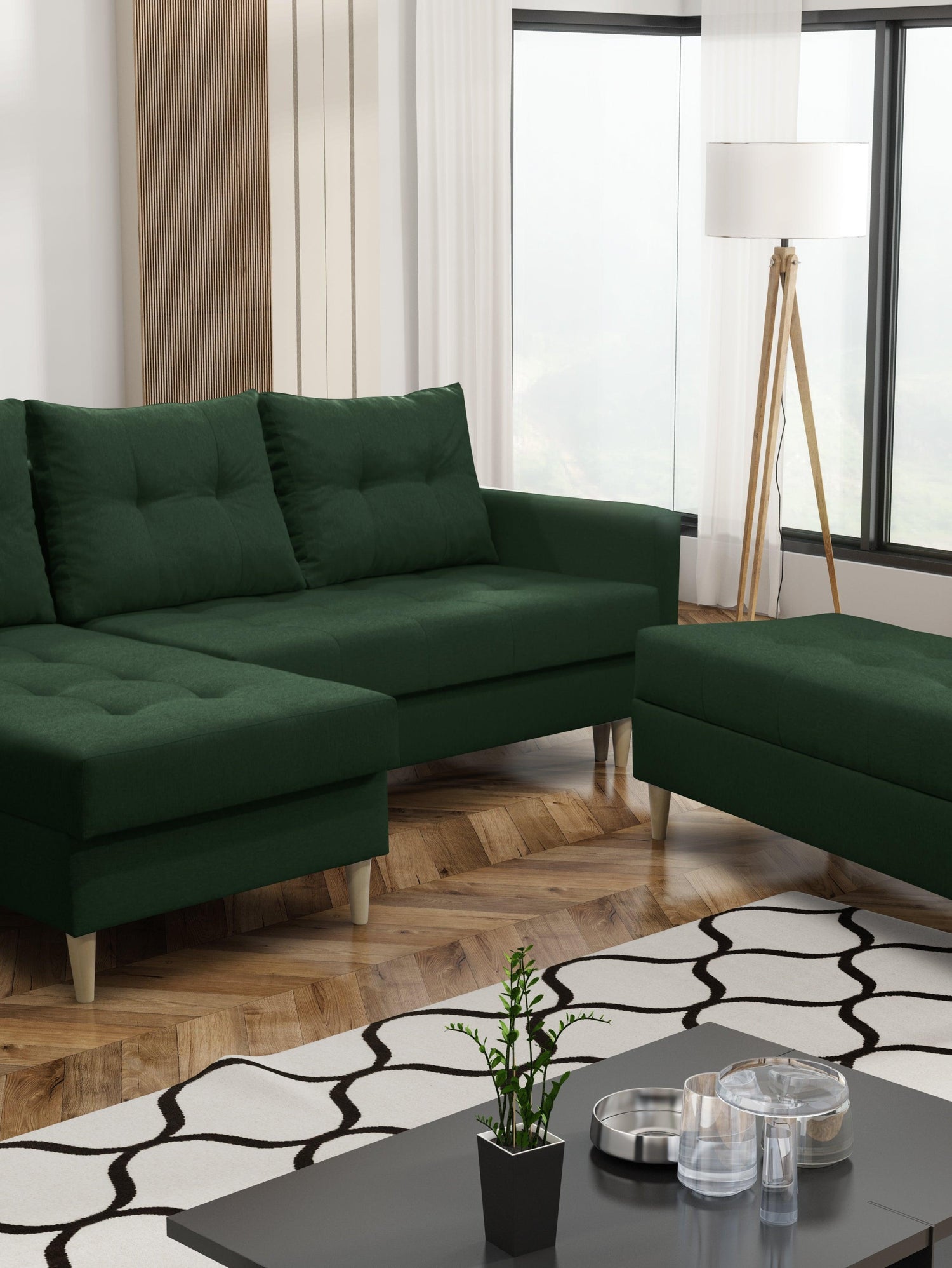 CORNER SOFA BED BRIAN 222CM + STORAGE PUFF / OTTOMAN CHOICE OF COLOR UNIVERSAL RIGHT/LEFT CORNER / BONELL SPINGS + FOAMTHIS MODEL IS UNIVERSAL WHICH MEANS YOU CAN CHOOSE CORNER SIDE DURING ASSEMBLYMADE IN MALMO FABRIC CLICK HERE3x PILLOWS INCLUDED2X STORA
