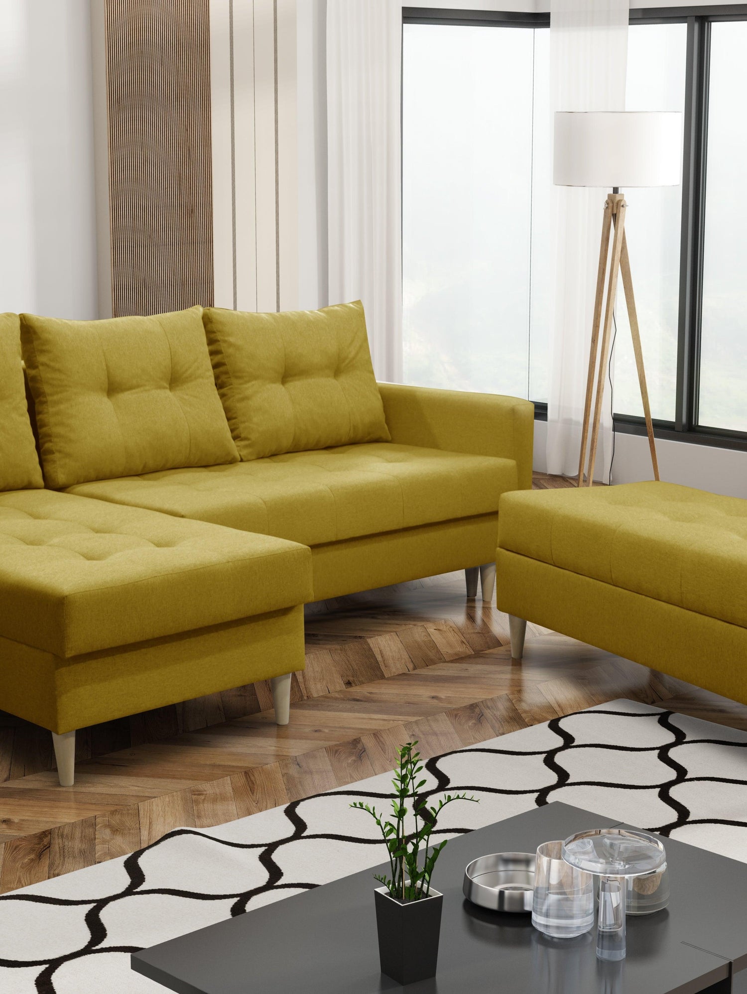 CORNER SOFA BED BRIAN 222CM + STORAGE PUFF / OTTOMAN CHOICE OF COLOR UNIVERSAL RIGHT/LEFT CORNER / BONELL SPINGS + FOAMTHIS MODEL IS UNIVERSAL WHICH MEANS YOU CAN CHOOSE CORNER SIDE DURING ASSEMBLYMADE IN MALMO FABRIC CLICK HERE3x PILLOWS INCLUDED2X STORA