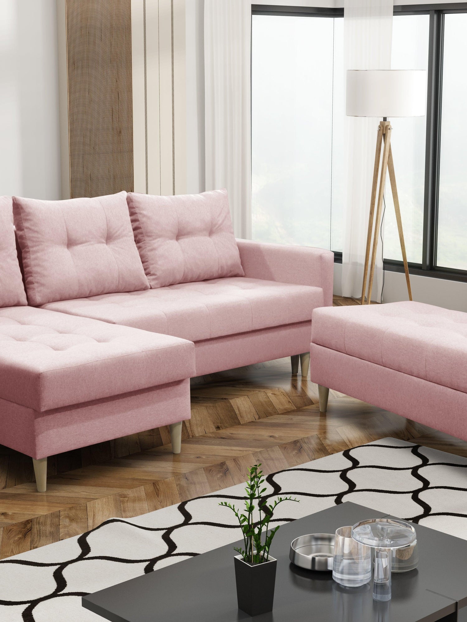 CORNER SOFA BED BRIAN 222CM + STORAGE PUFF / OTTOMAN CHOICE OF COLOR UNIVERSAL RIGHT/LEFT CORNER / BONELL SPINGS + FOAMTHIS MODEL IS UNIVERSAL WHICH MEANS YOU CAN CHOOSE CORNER SIDE DURING ASSEMBLYMADE IN MALMO FABRIC CLICK HERE3x PILLOWS INCLUDED2X STORA