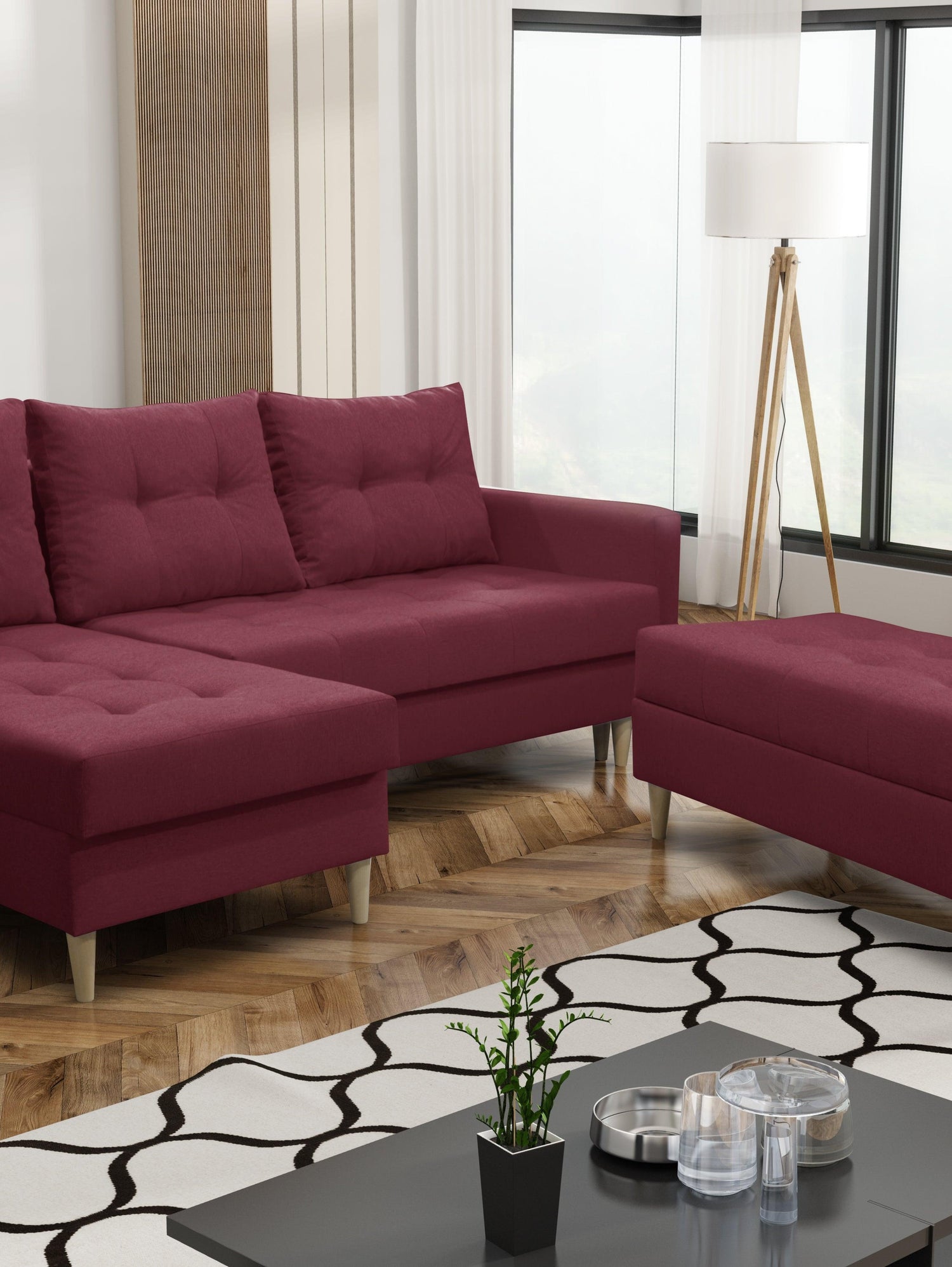 CORNER SOFA BED BRIAN 222CM + STORAGE PUFF / OTTOMAN CHOICE OF COLOR UNIVERSAL RIGHT/LEFT CORNER / BONELL SPINGS + FOAMTHIS MODEL IS UNIVERSAL WHICH MEANS YOU CAN CHOOSE CORNER SIDE DURING ASSEMBLYMADE IN MALMO FABRIC CLICK HERE3x PILLOWS INCLUDED2X STORA