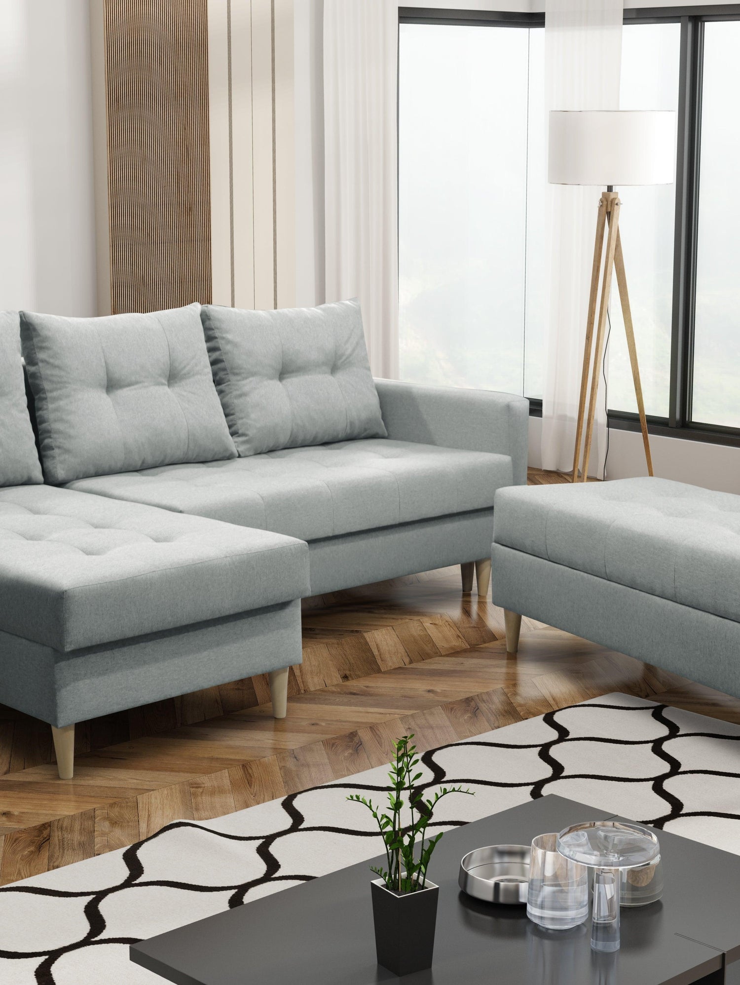 CORNER SOFA BED BRIAN 222CM + STORAGE PUFF / OTTOMAN CHOICE OF COLOR UNIVERSAL RIGHT/LEFT CORNER / BONELL SPINGS + FOAMTHIS MODEL IS UNIVERSAL WHICH MEANS YOU CAN CHOOSE CORNER SIDE DURING ASSEMBLYMADE IN MALMO FABRIC CLICK HERE3x PILLOWS INCLUDED2X STORA