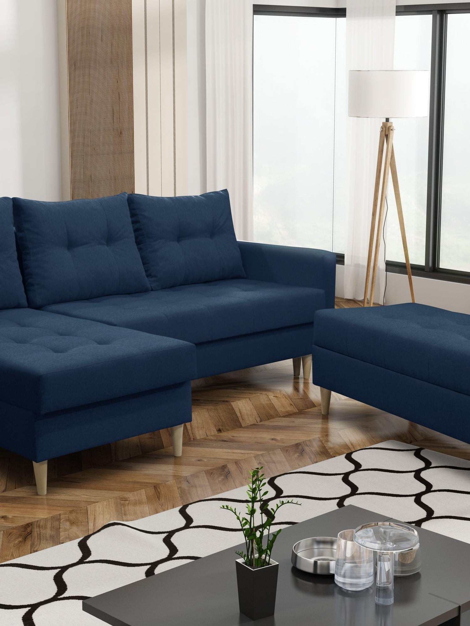 CORNER SOFA BED BRIAN 222CM + STORAGE PUFF / OTTOMAN CHOICE OF COLOR UNIVERSAL RIGHT/LEFT CORNER / BONELL SPINGS + FOAMTHIS MODEL IS UNIVERSAL WHICH MEANS YOU CAN CHOOSE CORNER SIDE DURING ASSEMBLYMADE IN MALMO FABRIC CLICK HERE3x PILLOWS INCLUDED2X STORA