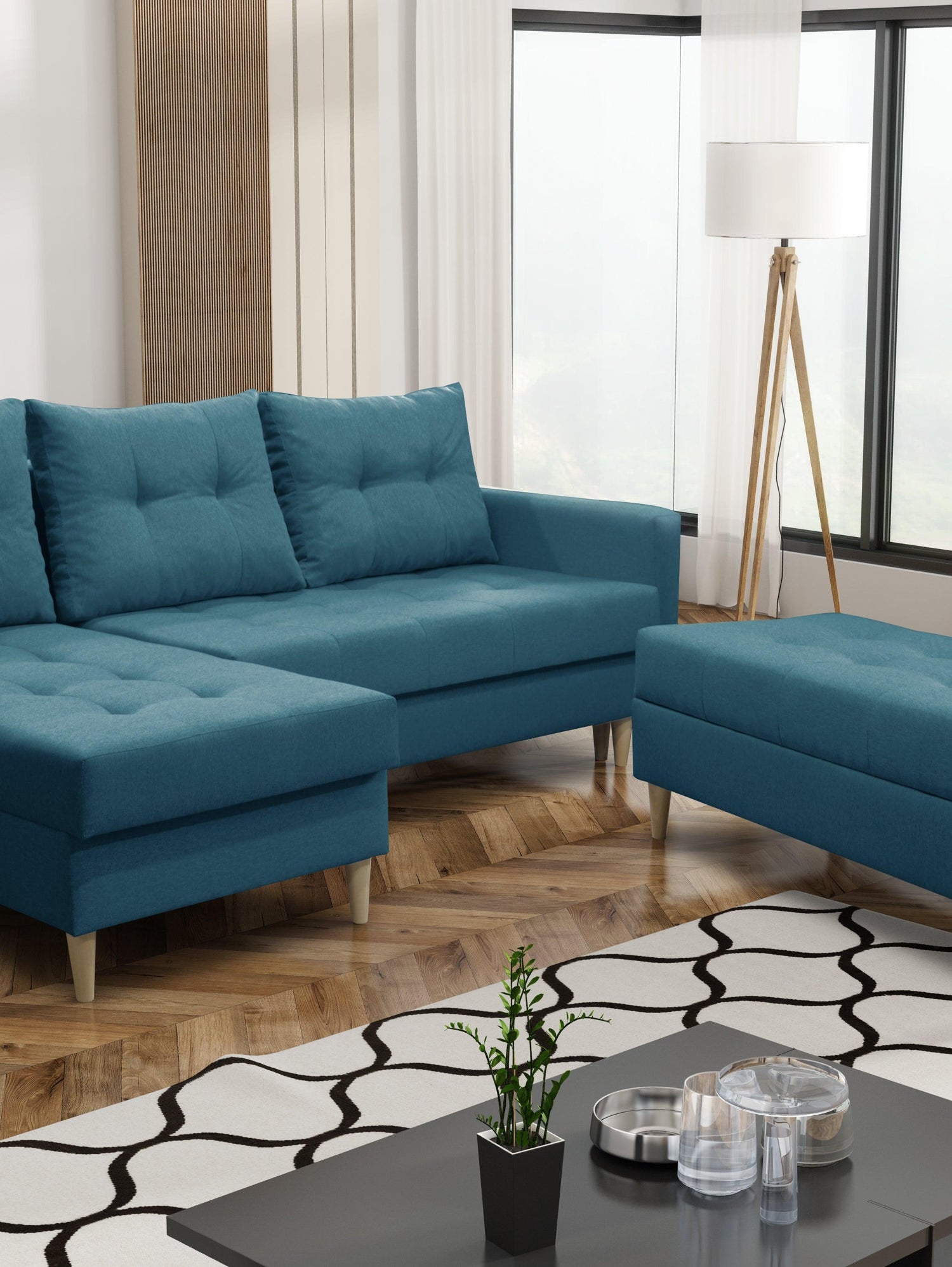 CORNER SOFA BED BRIAN 222CM + STORAGE PUFF / OTTOMAN CHOICE OF COLOR UNIVERSAL RIGHT/LEFT CORNER / BONELL SPINGS + FOAMTHIS MODEL IS UNIVERSAL WHICH MEANS YOU CAN CHOOSE CORNER SIDE DURING ASSEMBLYMADE IN MALMO FABRIC CLICK HERE3x PILLOWS INCLUDED2X STORA