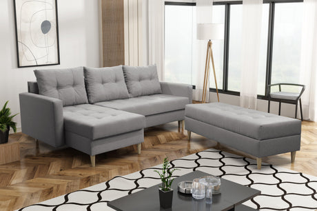 CORNER SOFA BED BRIAN 222CM + STORAGE PUFF / OTTOMAN CHOICE OF COLOR UNIVERSAL RIGHT/LEFT CORNER / BONELL SPINGS + FOAMTHIS MODEL IS UNIVERSAL WHICH MEANS YOU CAN CHOOSE CORNER SIDE DURING ASSEMBLYMADE IN MALMO FABRIC CLICK HERE3x PILLOWS INCLUDED2X STORA