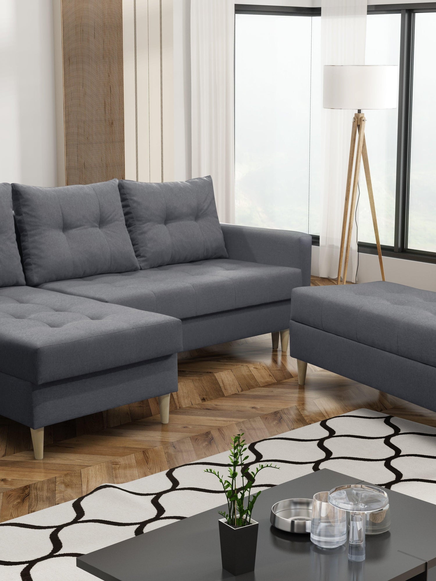 CORNER SOFA BED BRIAN 222CM + STORAGE PUFF / OTTOMAN CHOICE OF COLOR UNIVERSAL RIGHT/LEFT CORNER / BONELL SPINGS + FOAMTHIS MODEL IS UNIVERSAL WHICH MEANS YOU CAN CHOOSE CORNER SIDE DURING ASSEMBLYMADE IN MALMO FABRIC CLICK HERE3x PILLOWS INCLUDED2X STORA