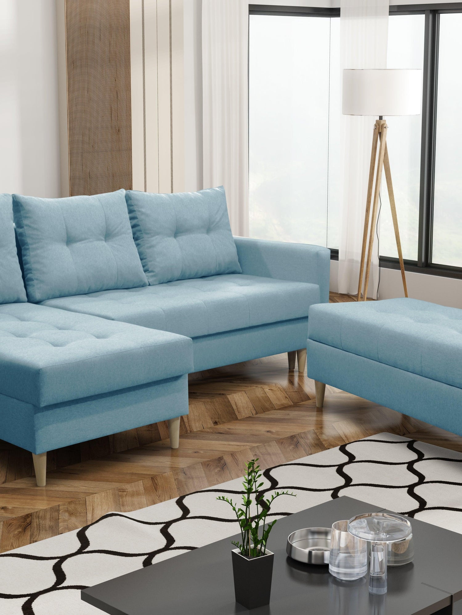 CORNER SOFA BED BRIAN 222CM + STORAGE PUFF / OTTOMAN CHOICE OF COLOR UNIVERSAL RIGHT/LEFT CORNER / BONELL SPINGS + FOAMTHIS MODEL IS UNIVERSAL WHICH MEANS YOU CAN CHOOSE CORNER SIDE DURING ASSEMBLYMADE IN MALMO FABRIC CLICK HERE3x PILLOWS INCLUDED2X STORA