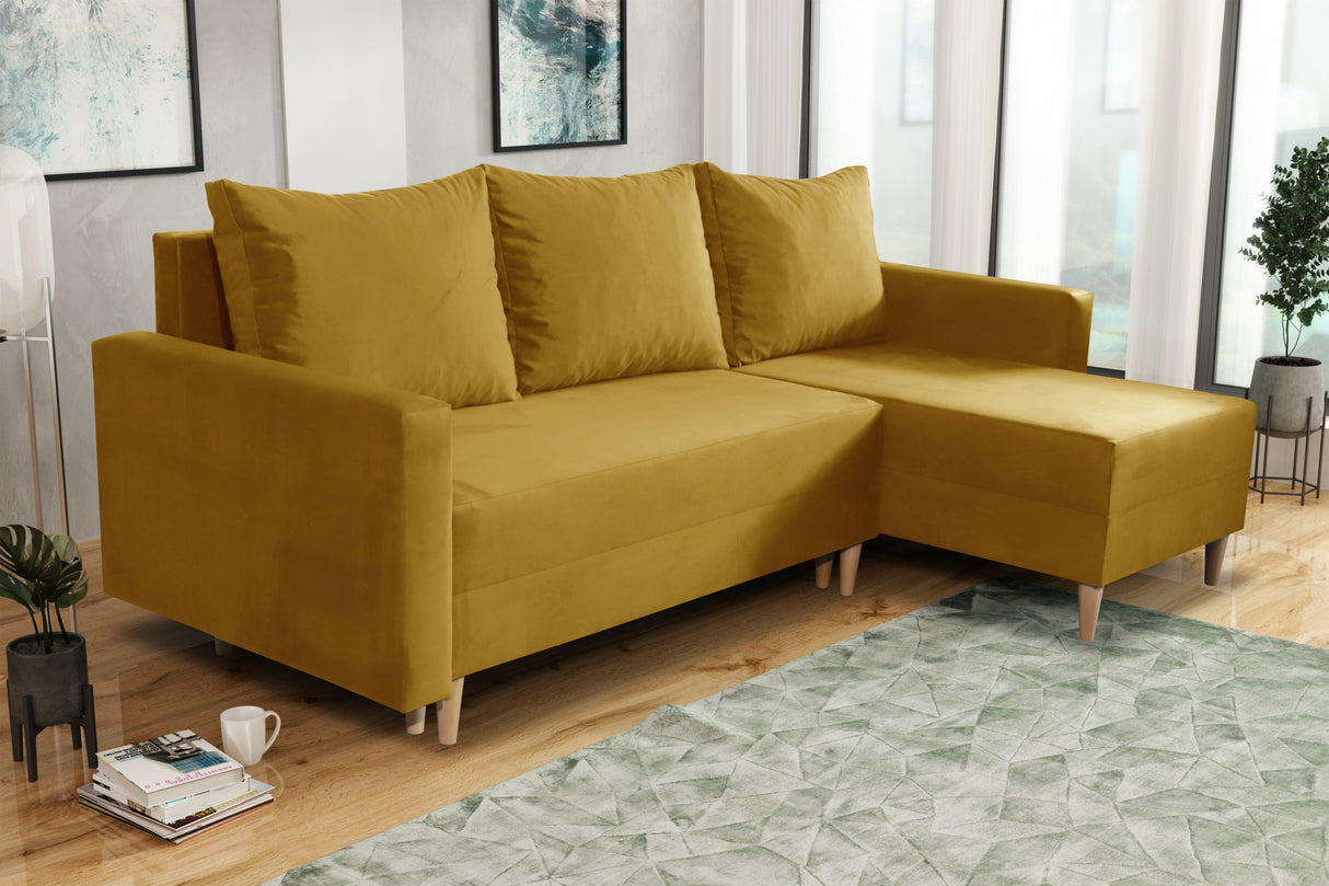NEW! CORNER SOFA BED SNUGGY 222CM CHOICE OF 41 COLORS UNIVERSAL CORNER RIGHT/LEFT / FOAMTHIS MODEL IS UNIVERSAL WHICH MEANS YOU CAN CHOOSE CORNER SIDE DURING ASSEMBLY3x PILLOWS INCLUDED1X STORAGE SPACESOFT TOUCH FABRC MANILA CLICK HERE DIMENTIONS222X137.5