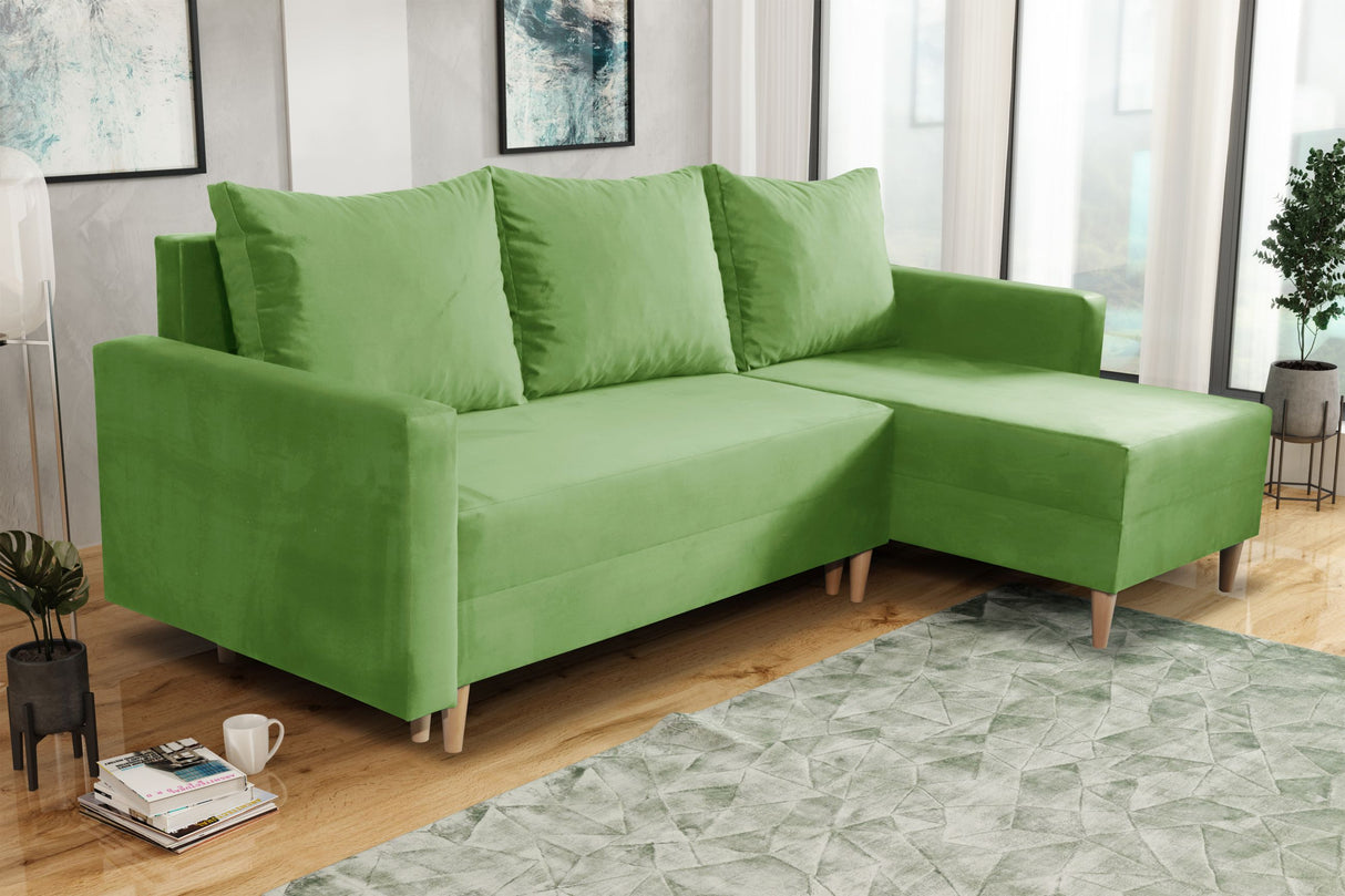 NEW! CORNER SOFA BED SNUGGY 222CM CHOICE OF 41 COLORS UNIVERSAL CORNER RIGHT/LEFT / FOAMTHIS MODEL IS UNIVERSAL WHICH MEANS YOU CAN CHOOSE CORNER SIDE DURING ASSEMBLY3x PILLOWS INCLUDED1X STORAGE SPACESOFT TOUCH FABRC MANILA CLICK HERE DIMENTIONS222X137.5