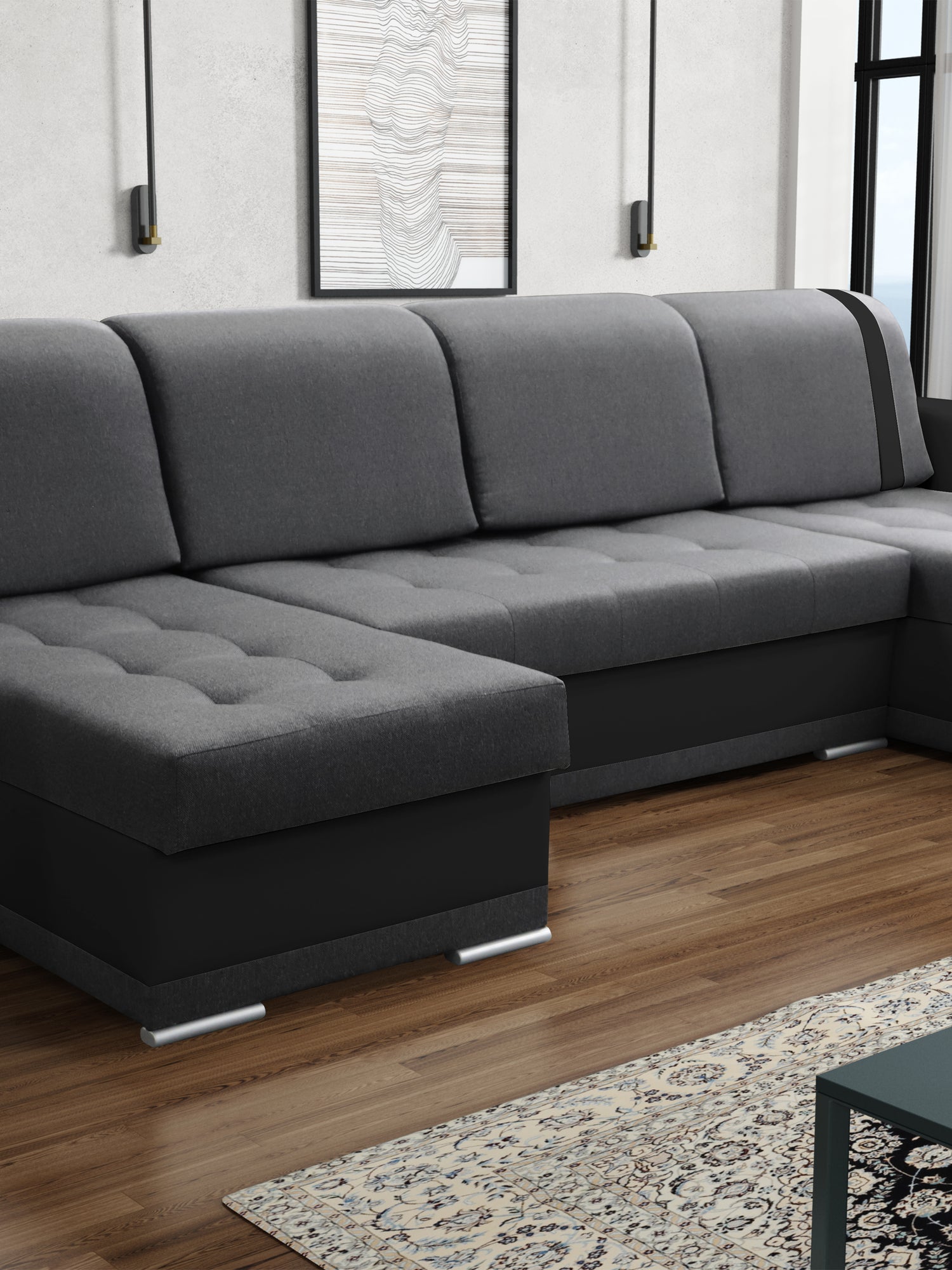 CORNER SOFA BED DINA U SHAPE 308CM 3X STORAGE SPACE CHOICE OF COLOR / BONELL SPRINGS + FOAM3X STORAGE SPACEBONELL SPRINGS + FOAMFABRIC INARI + FAUX LEATHERSIZEWIDTH 308CMDEEPTH 140CMHEIGHT 90CMSLEEPING AREA 270X140CMPACKED WEIGHT/DIMENTIONS 1/4 42kg 43x13