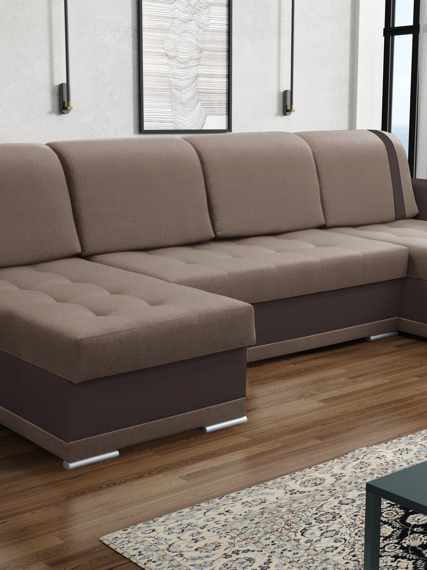 CORNER SOFA BED DINA U SHAPE 308CM 3X STORAGE SPACE CHOICE OF COLOR / BONELL SPRINGS + FOAM3X STORAGE SPACEBONELL SPRINGS + FOAMFABRIC INARI + FAUX LEATHERSIZEWIDTH 308CMDEEPTH 140CMHEIGHT 90CMSLEEPING AREA 270X140CMPACKED WEIGHT/DIMENTIONS 1/4 42kg 43x13