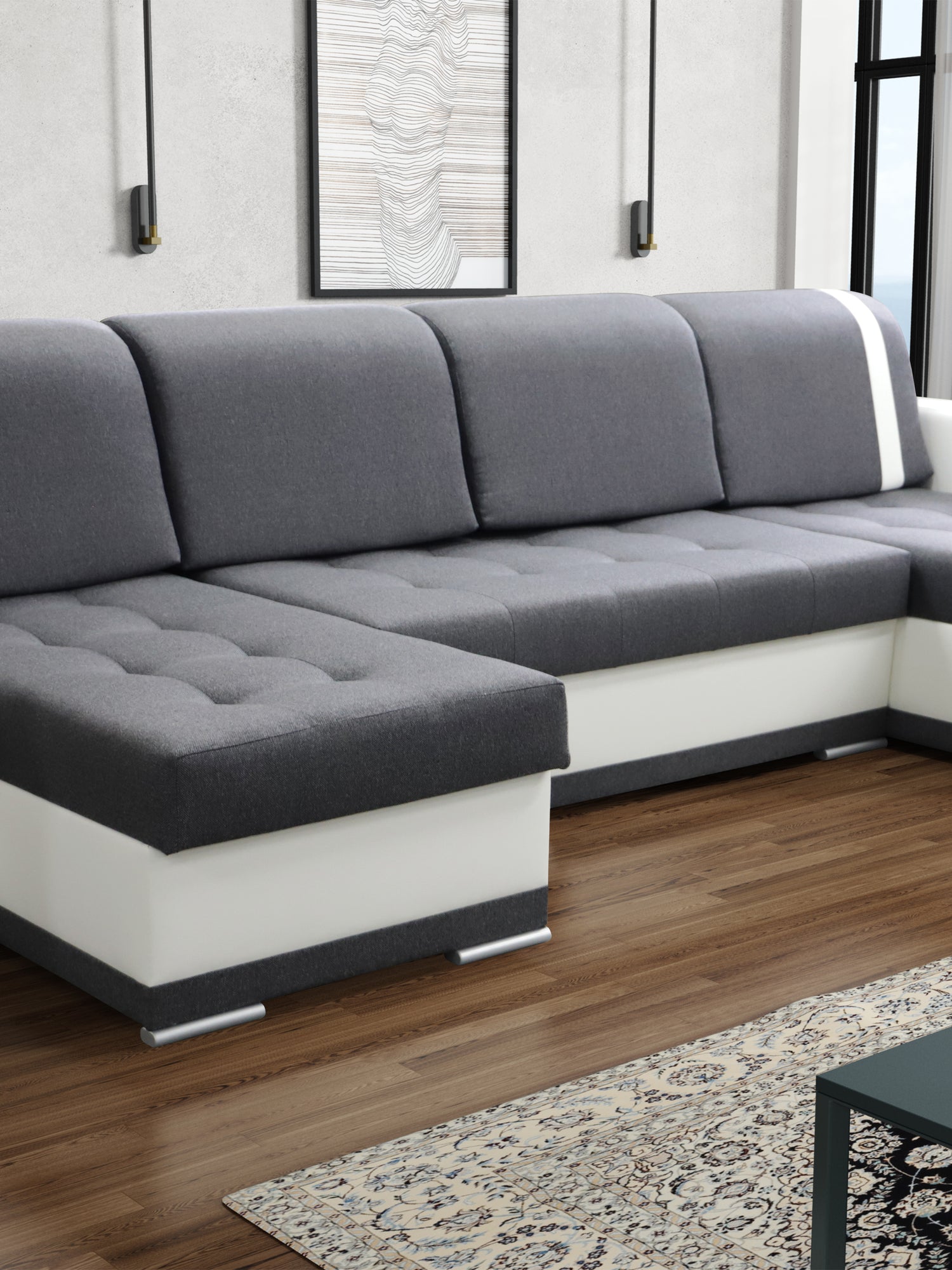 CORNER SOFA BED DINA U SHAPE 308CM 3X STORAGE SPACE CHOICE OF COLOR / BONELL SPRINGS + FOAM3X STORAGE SPACEBONELL SPRINGS + FOAMFABRIC INARI + FAUX LEATHERSIZEWIDTH 308CMDEEPTH 140CMHEIGHT 90CMSLEEPING AREA 270X140CMPACKED WEIGHT/DIMENTIONS 1/4 42kg 43x13